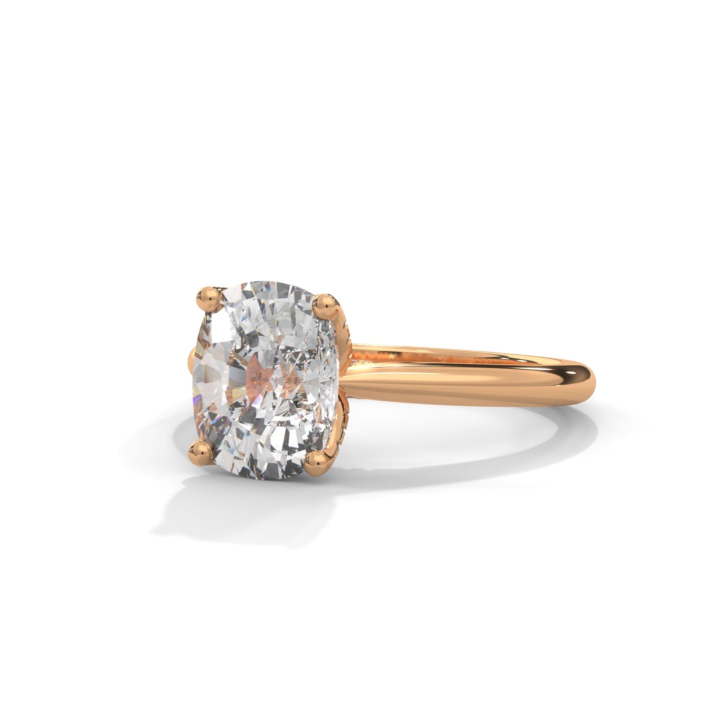 Dazzling Elongated Cushion Solitaire Ring With Hidden Diamonds