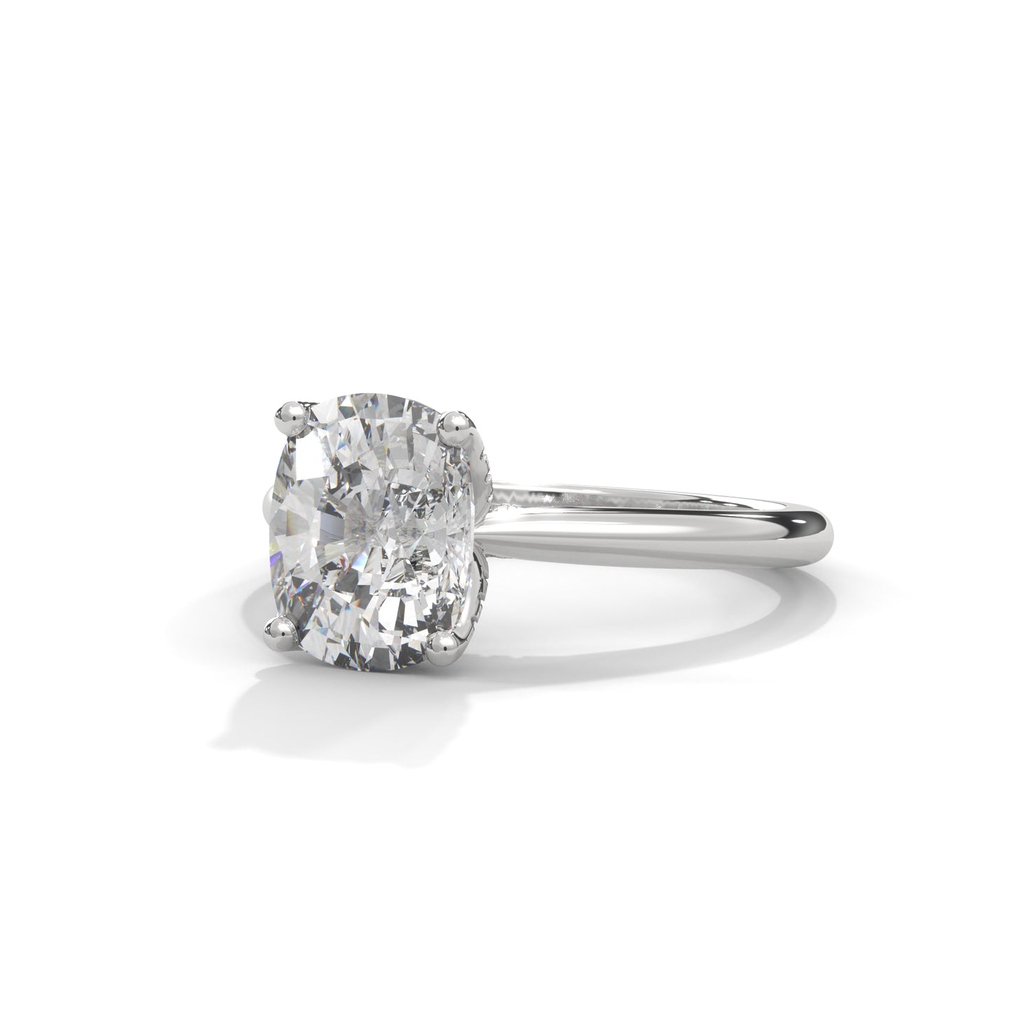 Dazzling Elongated Cushion Solitaire Ring With Hidden Diamonds