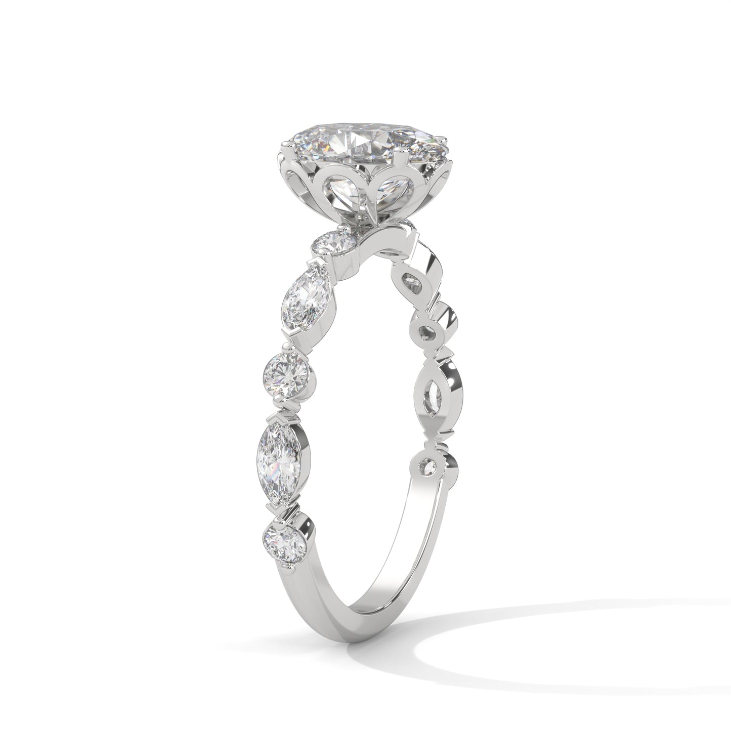 Opulent Oval Side Stone Ring