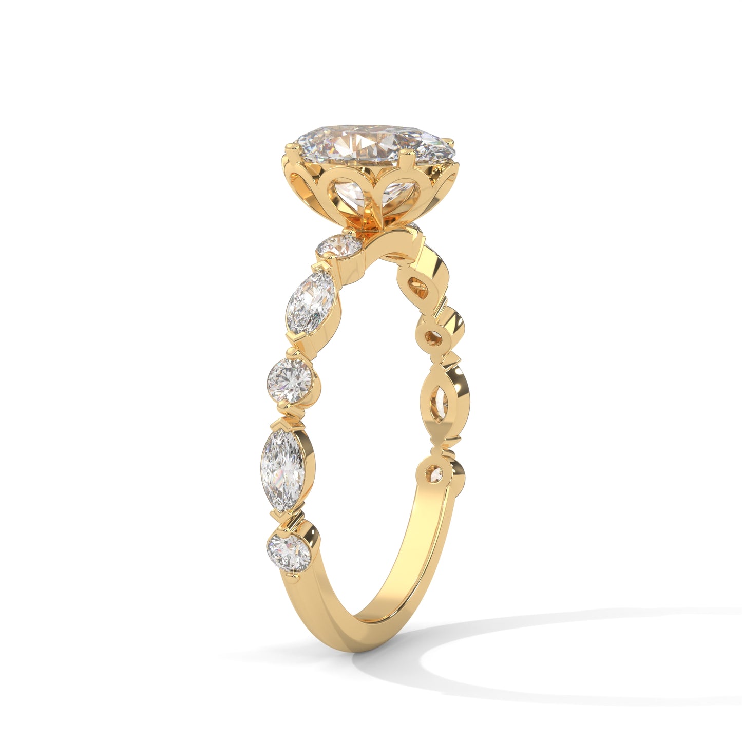 Opulent Oval Side Stone Ring