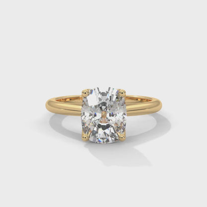 Dazzling Elongated Cushion Solitaire Ring With Hidden Diamonds