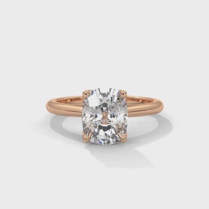 Dazzling Elongated Cushion Solitaire Ring With Hidden Diamonds